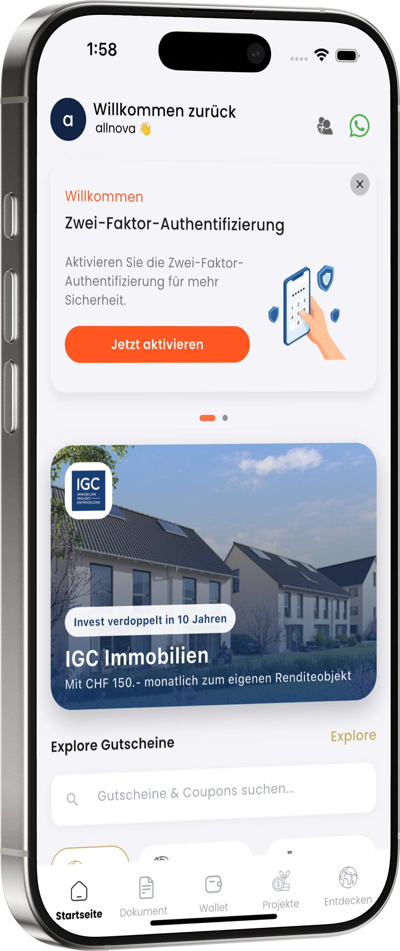 Startseite der allnova App