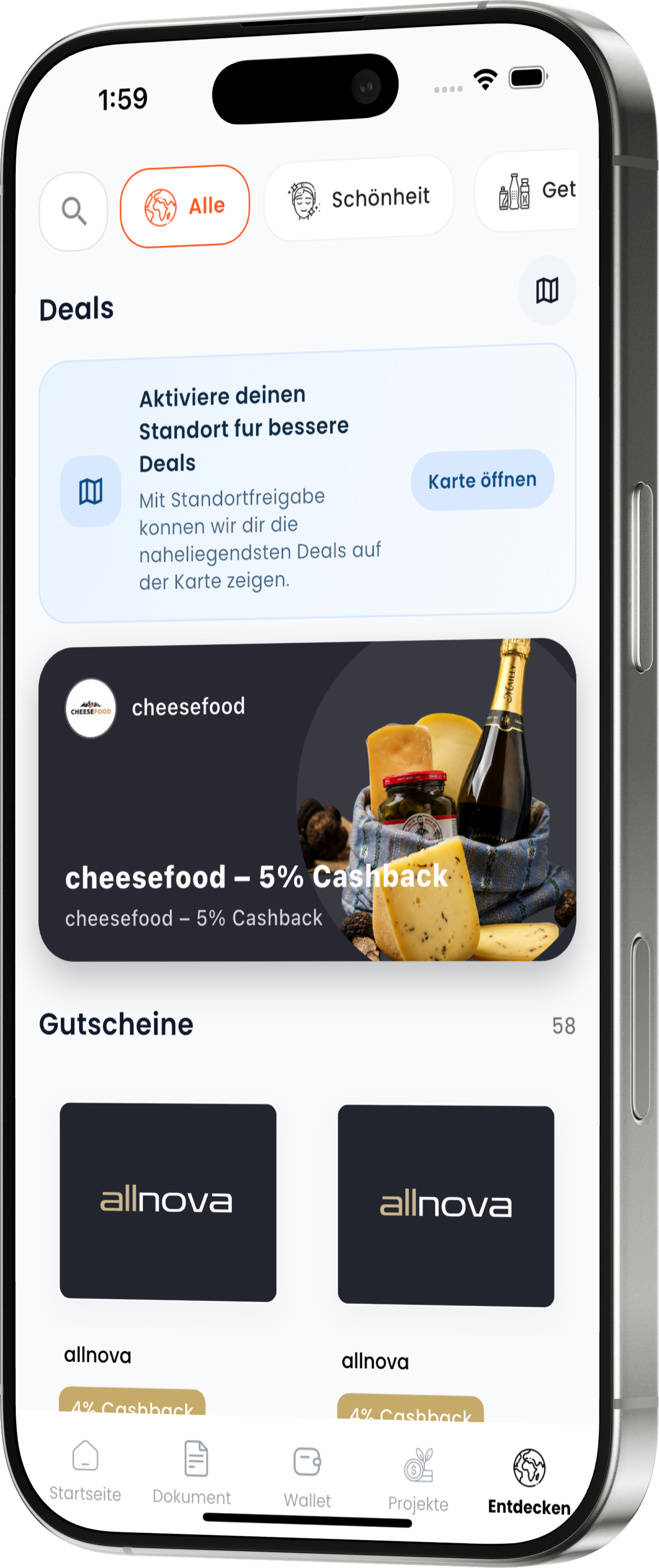 Deals und Gutscheine in der allnova App